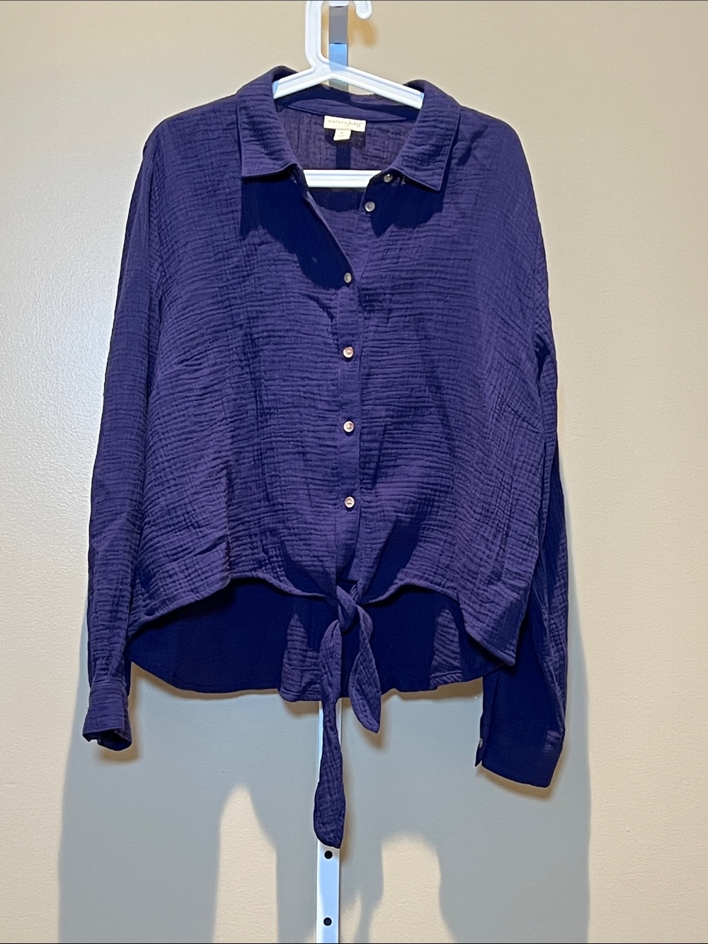 Maison Jules Deep Purple Button-Front Tie Hem Shirt NWOT